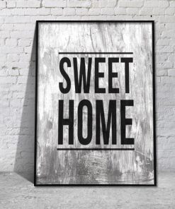 czarno-biała grafika z napisem sweet home