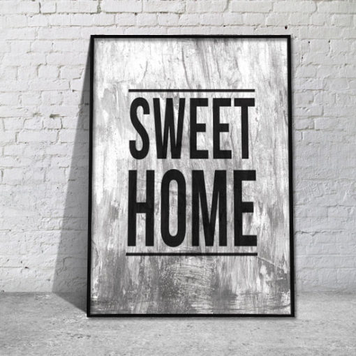 czarno-biała grafika z napisem sweet home