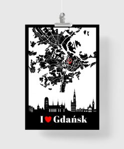 Czarno-biały plakat z polskim miastem