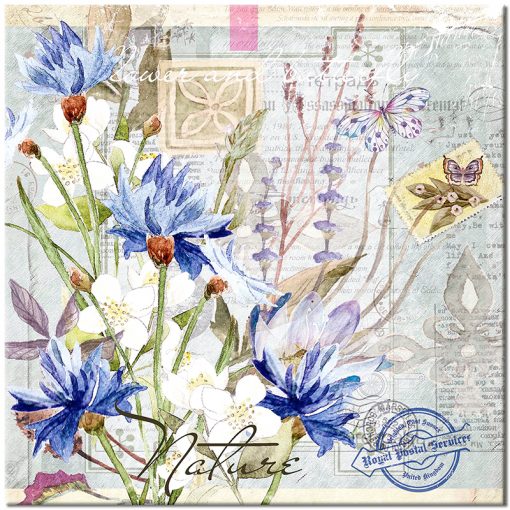 Plakat vintage z niebieskimi kwiatkami