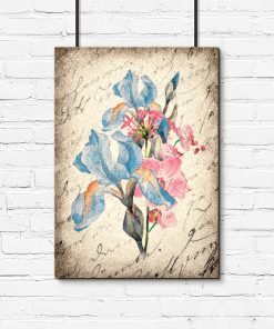Plakat z niebieskimi kwiatami