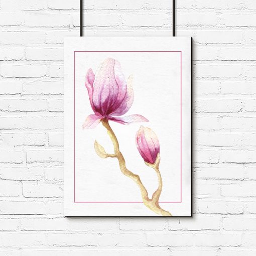 Plakat z różowymi kwiatami magnolii