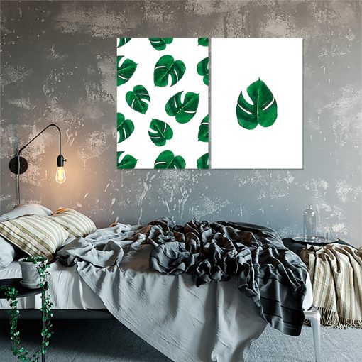 Plakat w zielone liście do sypialni