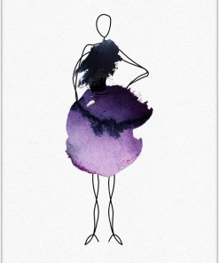 Plakat z rysunkiem kobiety i akwarelową suknią