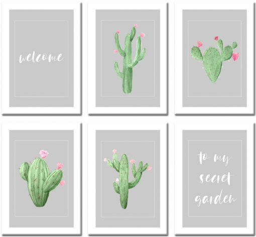 Zestaw plakatów z ilustracjami kaktusów