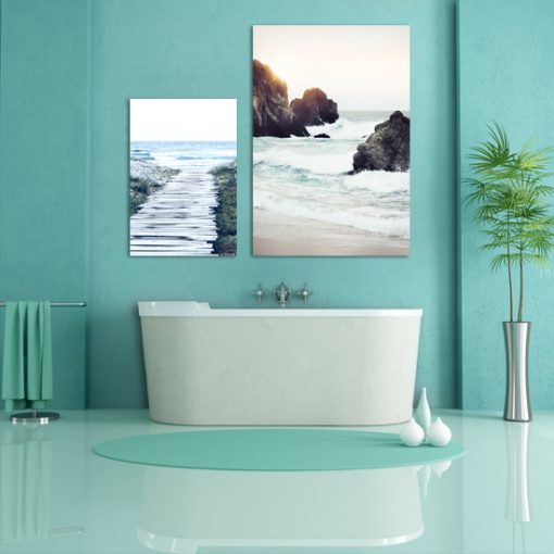 Komplet plakatów ze zdjęciem morza do łazienki