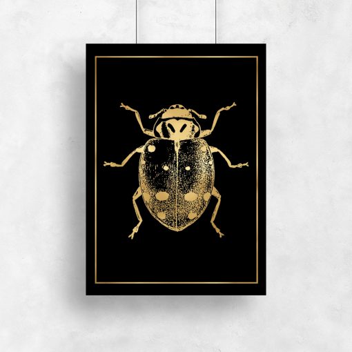 Metaliczny plakat z owadem do sypialni