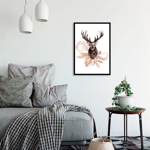 metaliczny plakat z jeleniem