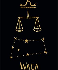 Czarno-złoty plakat z zodiakiem wagi