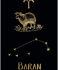 Czarno-złoty plakat z motywem zodiaku barana
