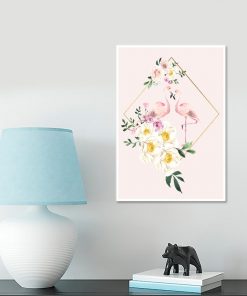 Plakat dwa flamingi i kwiaty