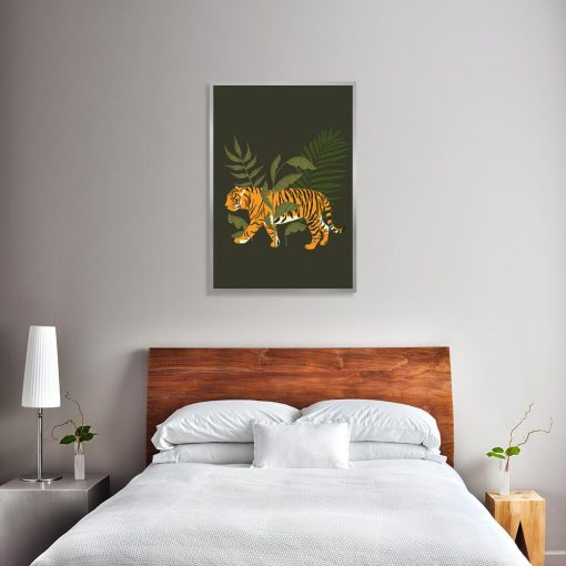 Plakat z tygrysem wśród liści