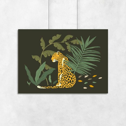 Plakat gepard wśród liści