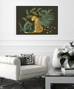 Plakat z motywem geparda i liści