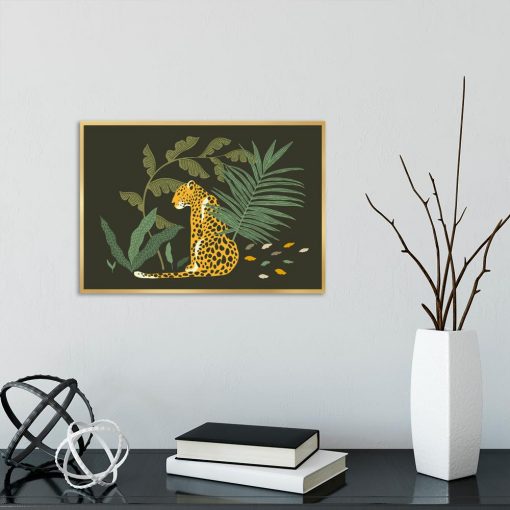 Plakat gepard i tropikalne liście