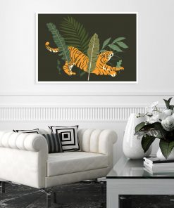 Plakat ciemnozielony z tygrysem