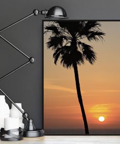 Plakat palma i zachód słońca