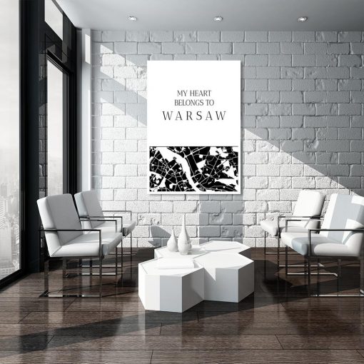 Plakat mapa Warszawy i napis