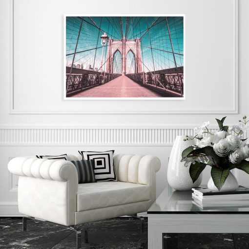 Plakat turkusowy Brooklyn Bridge