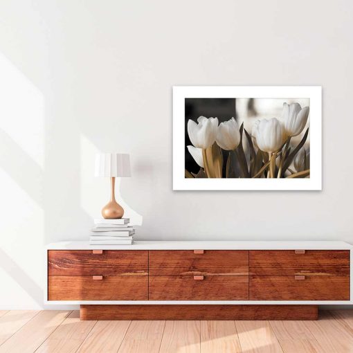 plakat z kwitnącymi tulipanami do salonu