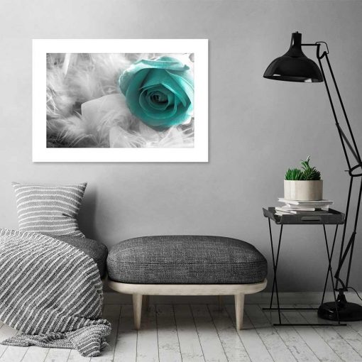 plakat z motywem miętowej róży na ścianę salonu
