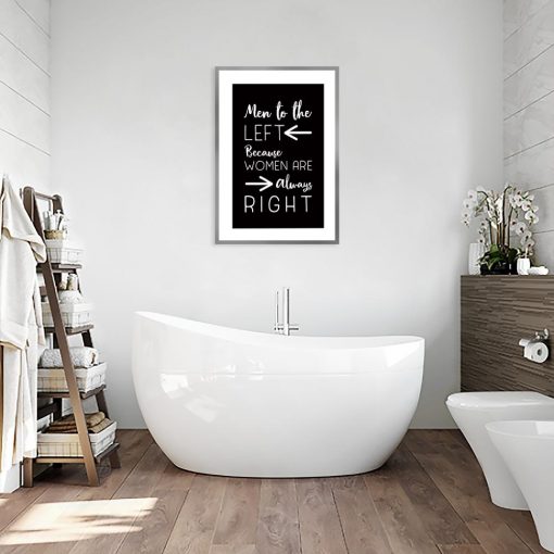 czarno-biały plakat do łazienki z napisami