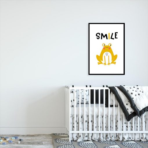 plakat dziecięcy przedstawiający żabkę i napis Smile