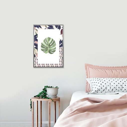 plakat z motywem liścia do sypialni