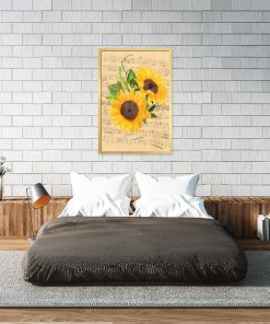 plakat z żółtymi słonecznikami do sypialni