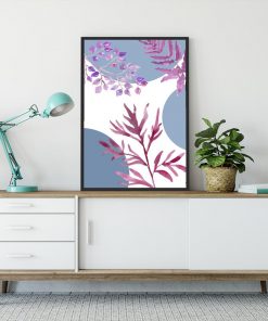 plakat salonowy z fioletową roślinnością