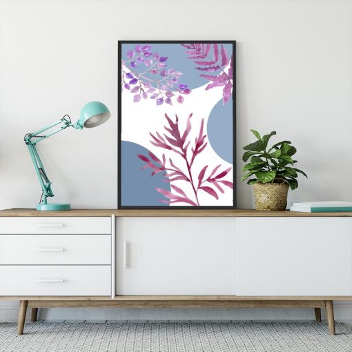 plakat salonowy z fioletową roślinnością