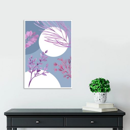 plakat ścienny z fioletową roślinnością