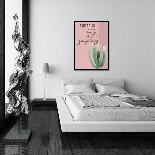 plakat do sypialni z motywem napisu There is beauty in simplicity