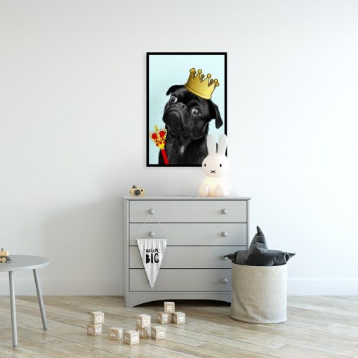 plakat z psem z berłem i koroną