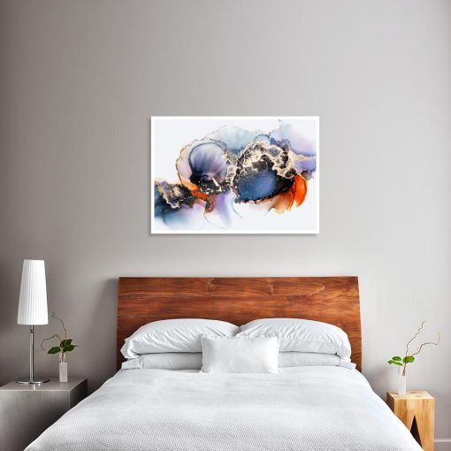 plakat sypialniany przedstawiający akwarelowe plamy