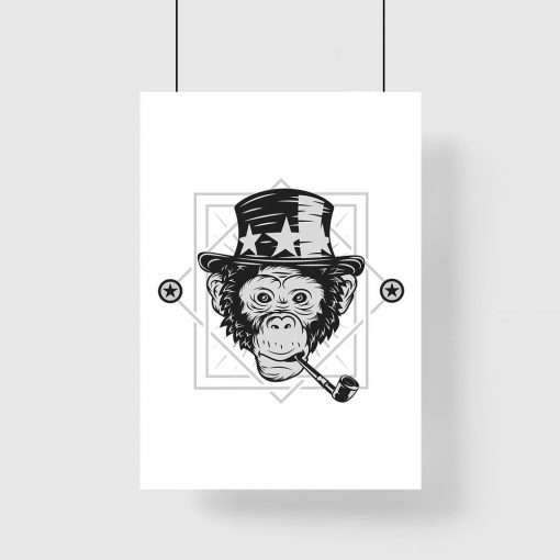 plakat przedstawiający małpę w kapeluszu