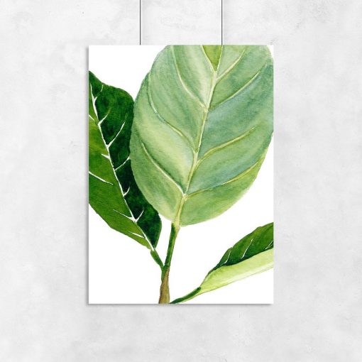 plakat z zielonym liściem na białym tle