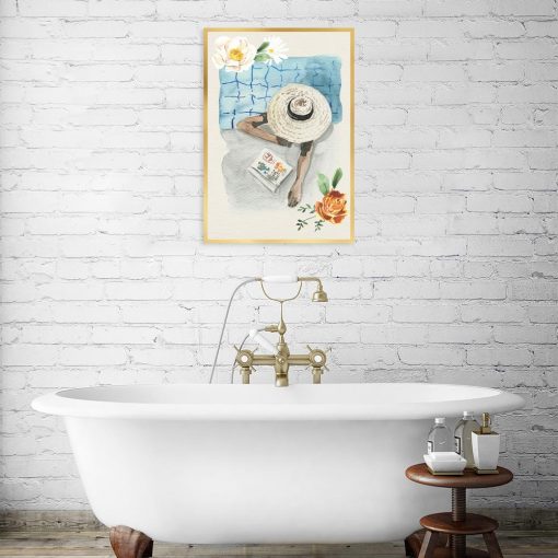 plakat do łazienki z kobietą na basenie