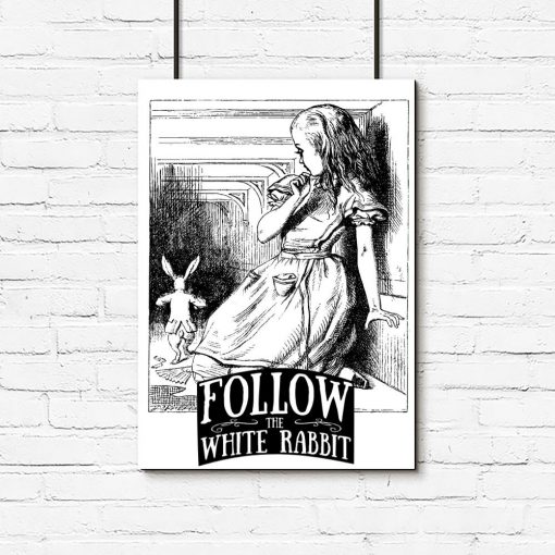 plakat z cytatem Follow the white rabbit