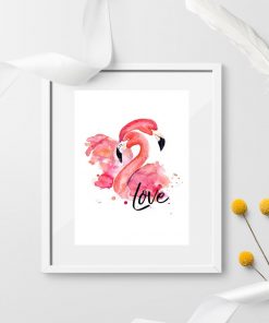 plakat z zakochanymi flamingami