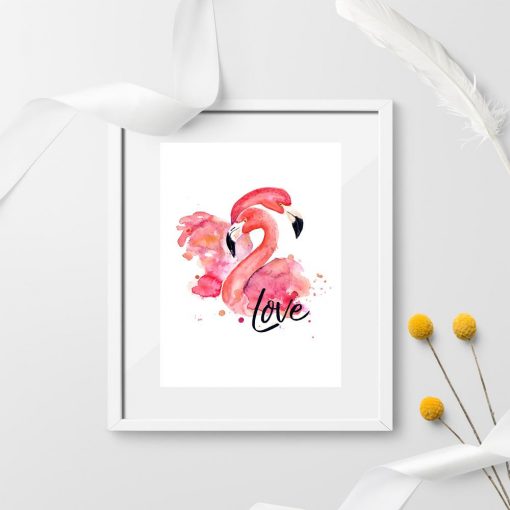 plakat z zakochanymi flamingami