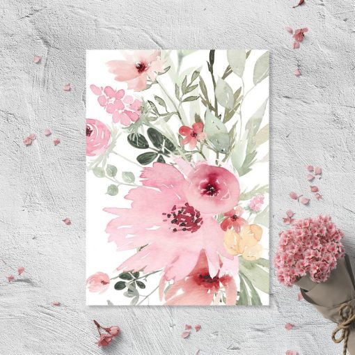 Plakat w ramie z wiązanką różowych kwiatów