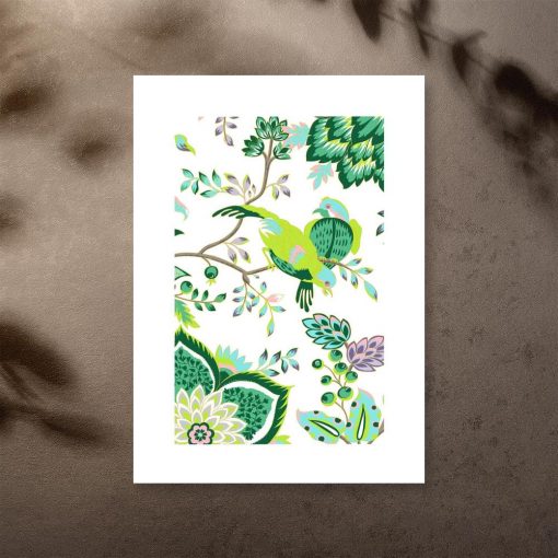 Plakat z motywem zielonych ptaków i roślin