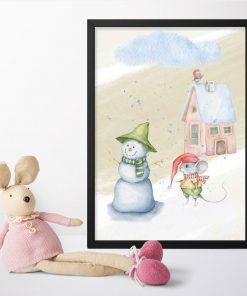 Plakat dziecięcy z myszką na śniegu