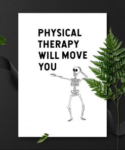 plakat ze szkieletem i napisem dla fizjoterapeuty