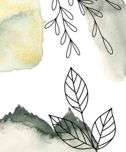 Plakat z liśćmi w stylu line art