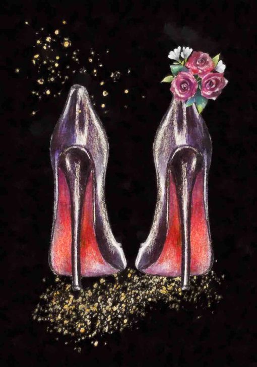 Plakat kobiece obuwie w fiolecie