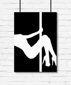 Czarno-biały plakat z tancerką pole dance