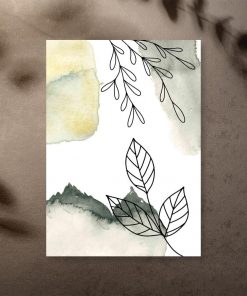 Plakat z liśćmi w stylu line art do sypialni
