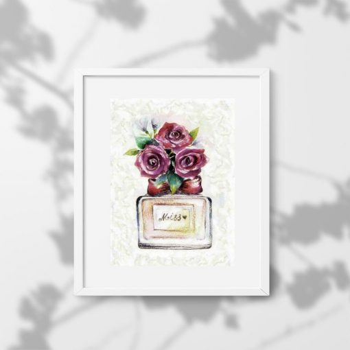 Plakat z perfumami dla Miss oraz kwiatami